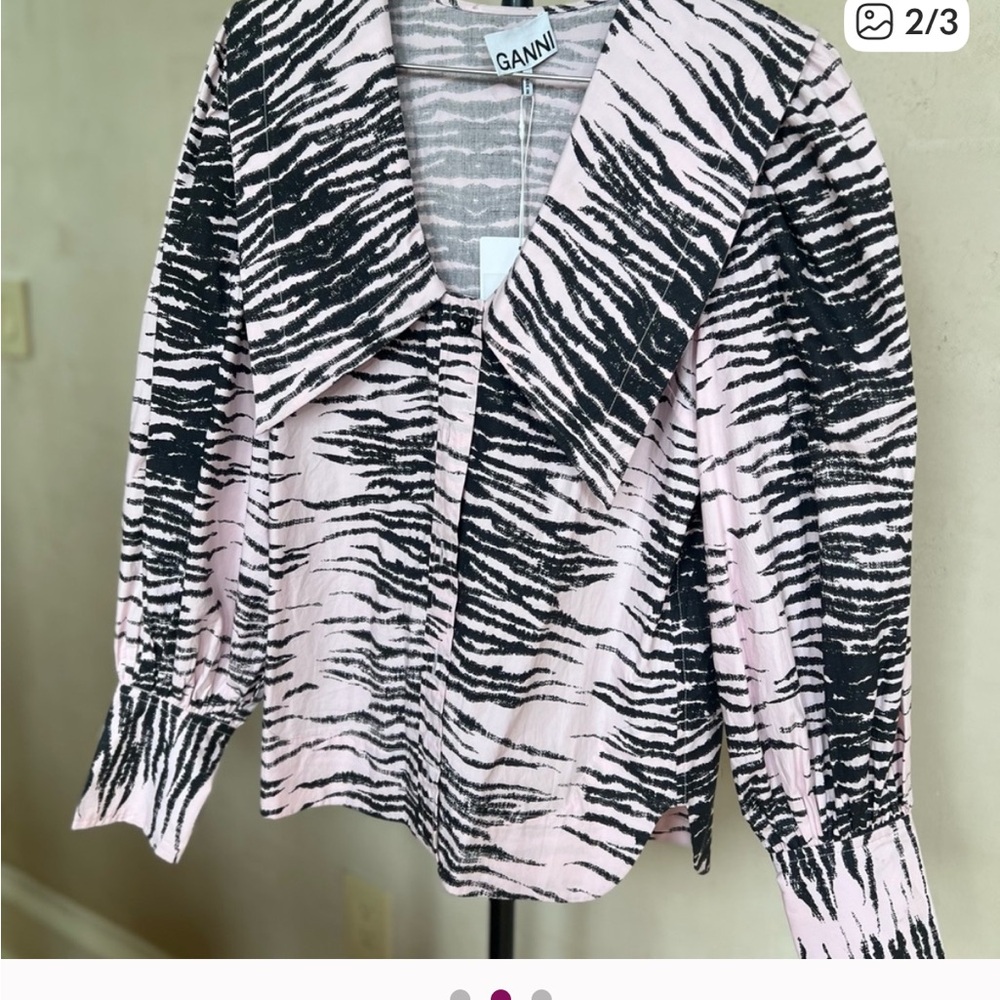 Ganni Tiger Zebra Animal Print Blouse - Picture 3 of 4